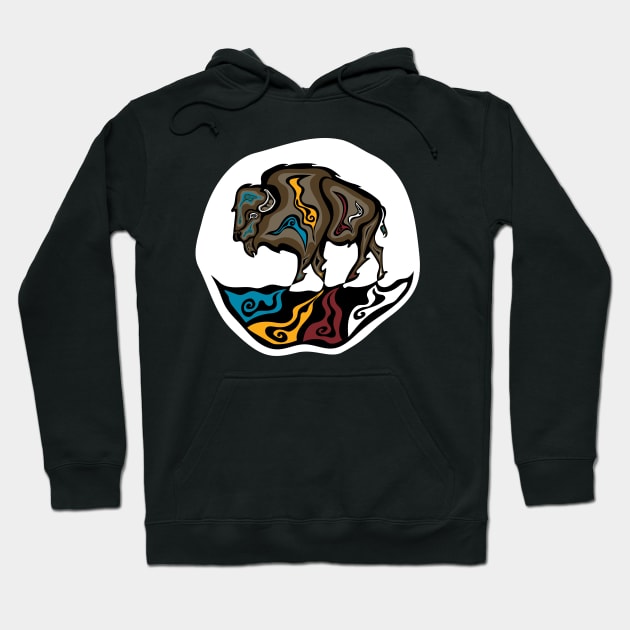 Four Directions Buffalo WAWEZHI Canada Indigenous Art Hoodie by WAWEZHI